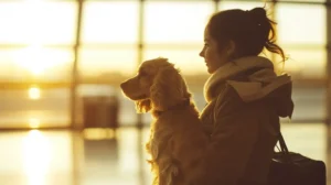 Femme voyageant avec un Cocker Spaniel