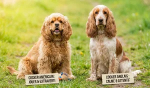 Comparaison entre Cocker Spaniel américain et anglais, montrant leurs traits et tempéraments